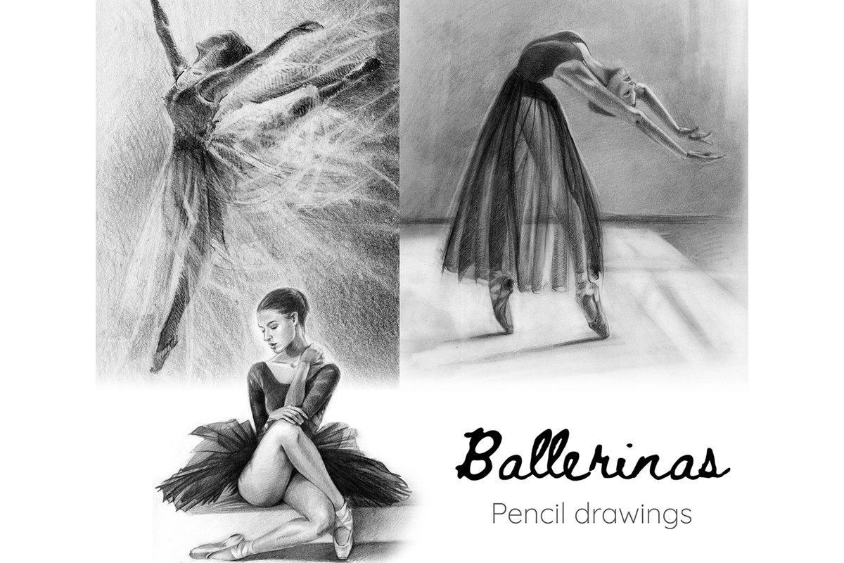 3 Ballerinas Print Black and White Ballet dancer drawing example image 1