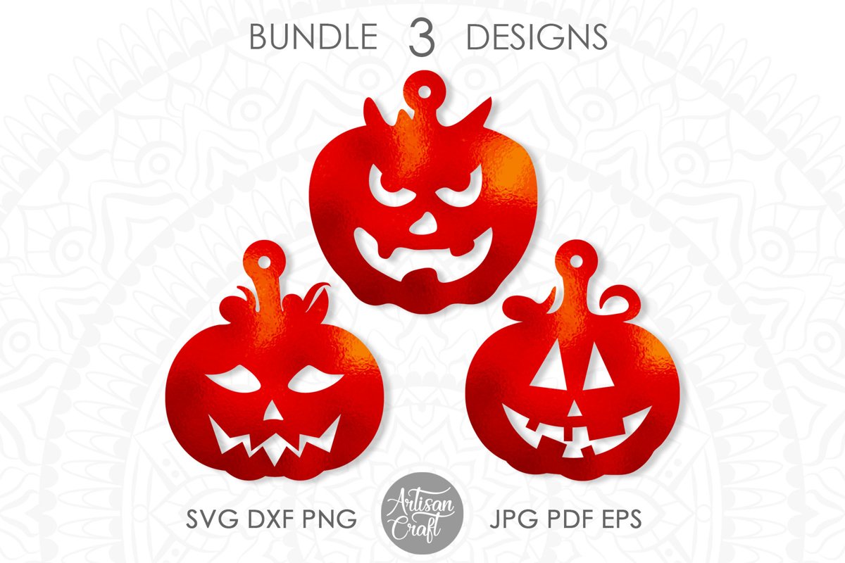 Halloween earrings, Jack O Lantern, SVG cut file example image 1