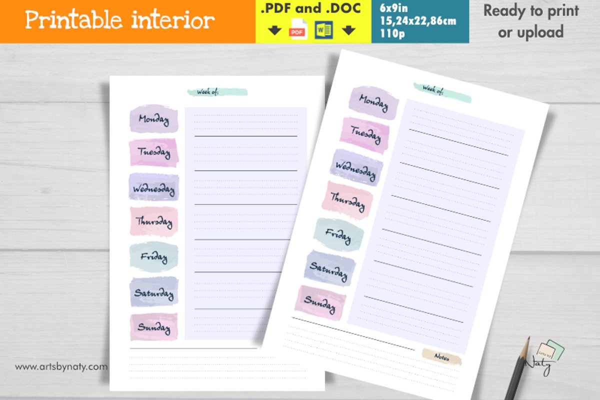 Weekly Priorities planner in Watercolor and beautiful layout example image 1