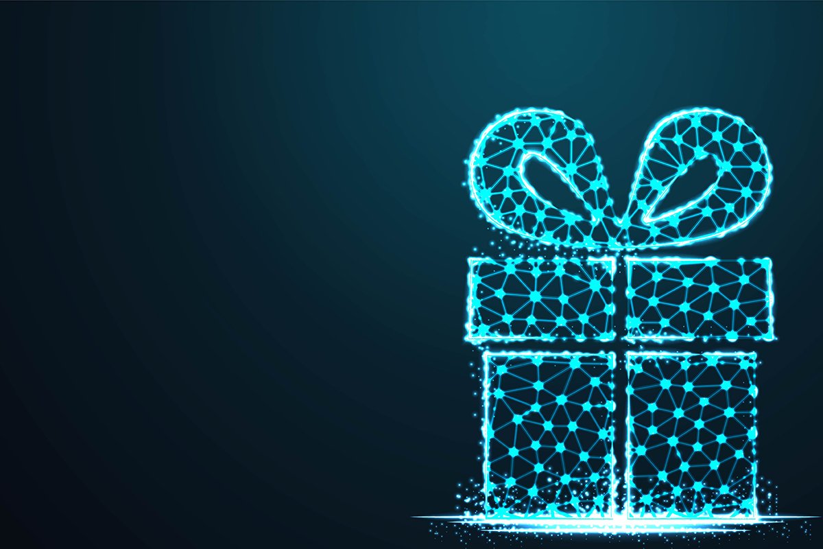 Gift. Polygonal wireframe mesh icon with crumbled edgeGift. example image 1