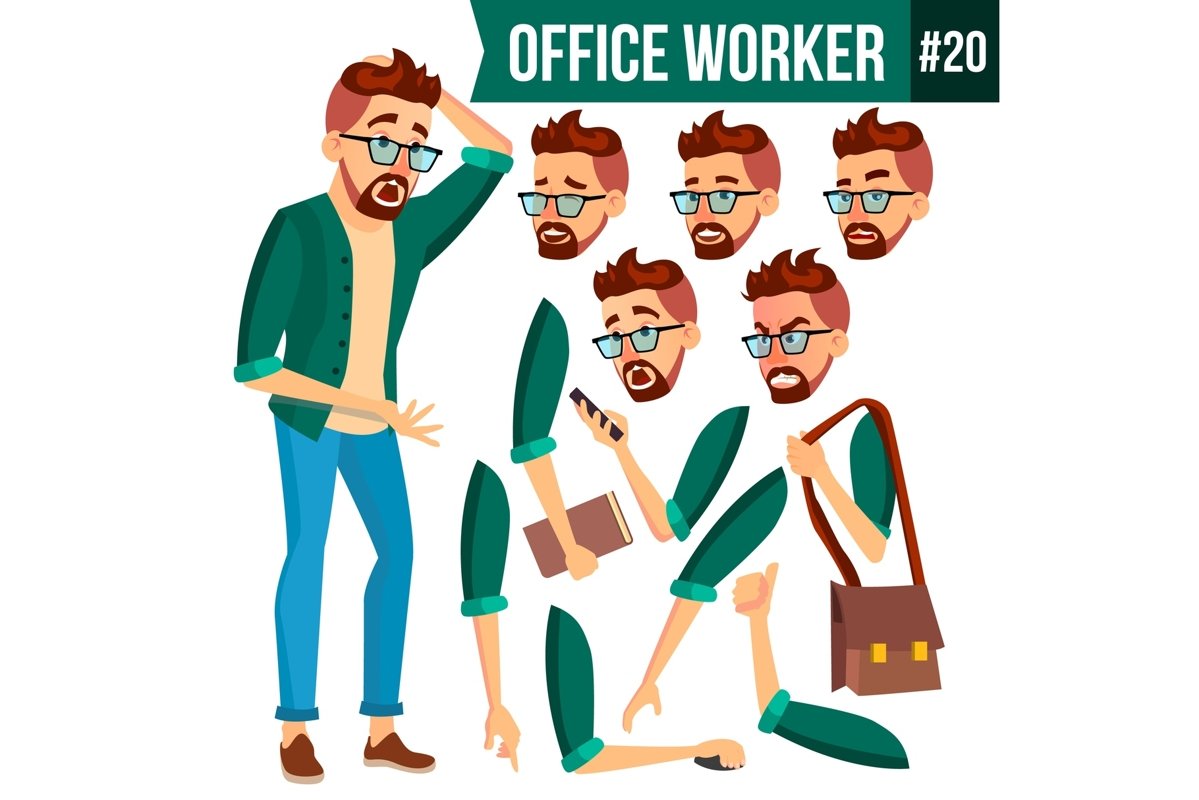 Office Worker Vector. Face Emotions example image 1