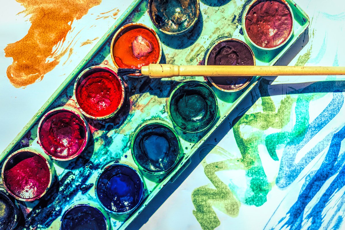 Sheet of paper and old watercolor paints example image 1