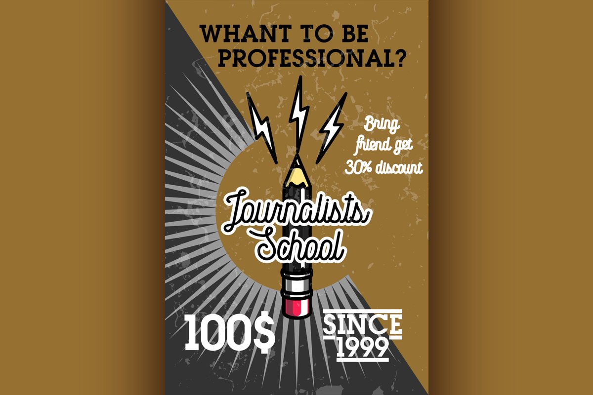 Color vintage journalists school banner example image 1