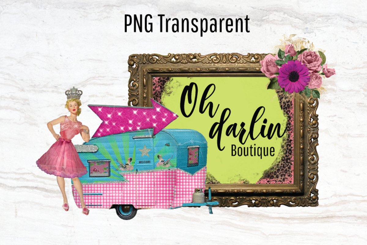 Vintage Camper, Logo Template, Pinup Girl, Trailer, Png example image 1