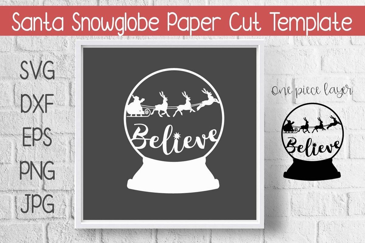 Santa Snow Globe Paper Cut Template Design SVG example image 1