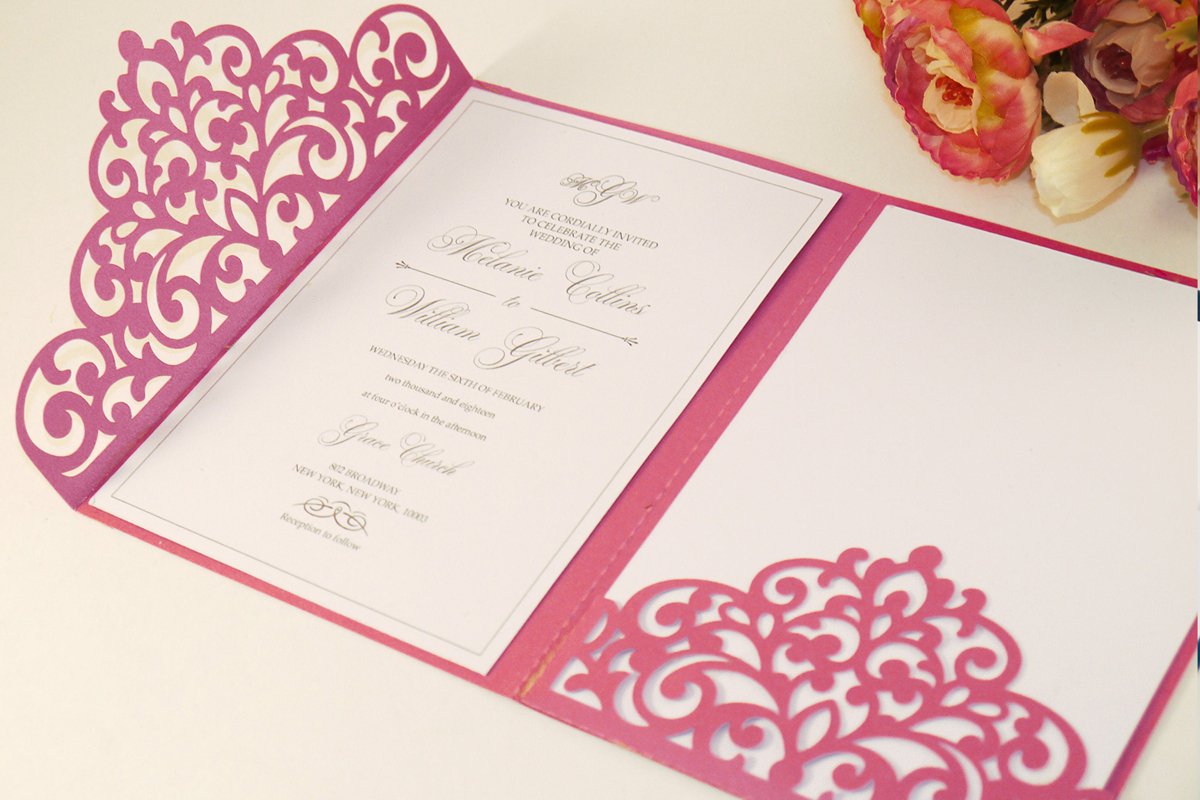 Laser cut wedding invitation, 5x7, Cricut Template, Tri Fold example image 1