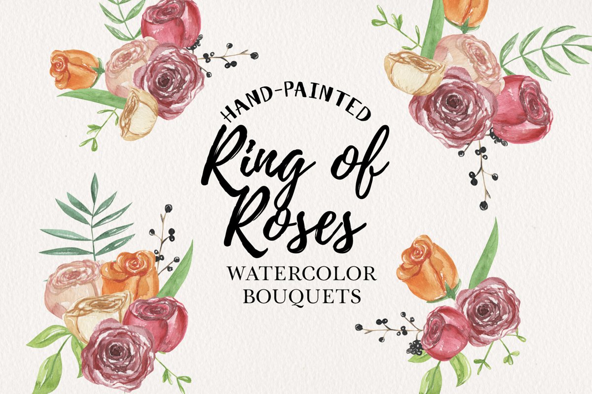 Ring Of Roses Florals 7 Watercolors Flowers Petals Bouquets example image 1