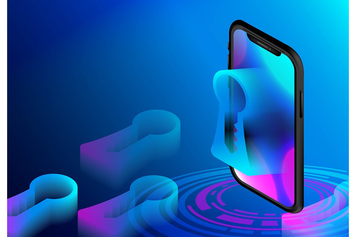 Isometric Phone / Smart phone. With Whole key. Password Secu example image 1