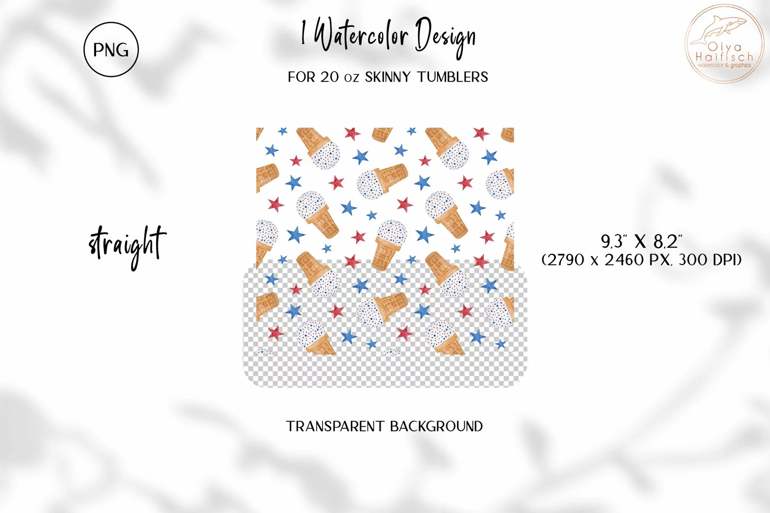 4th of July Tumbler Sublimation. Ice Cream & Stars Wrap PNG product image 1