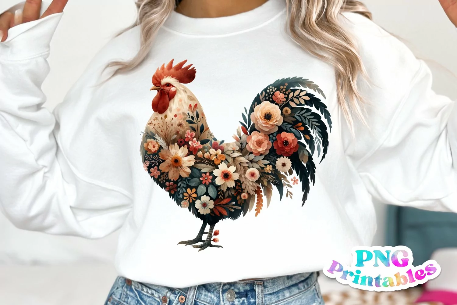 Floral Rooster PNG product image 1
