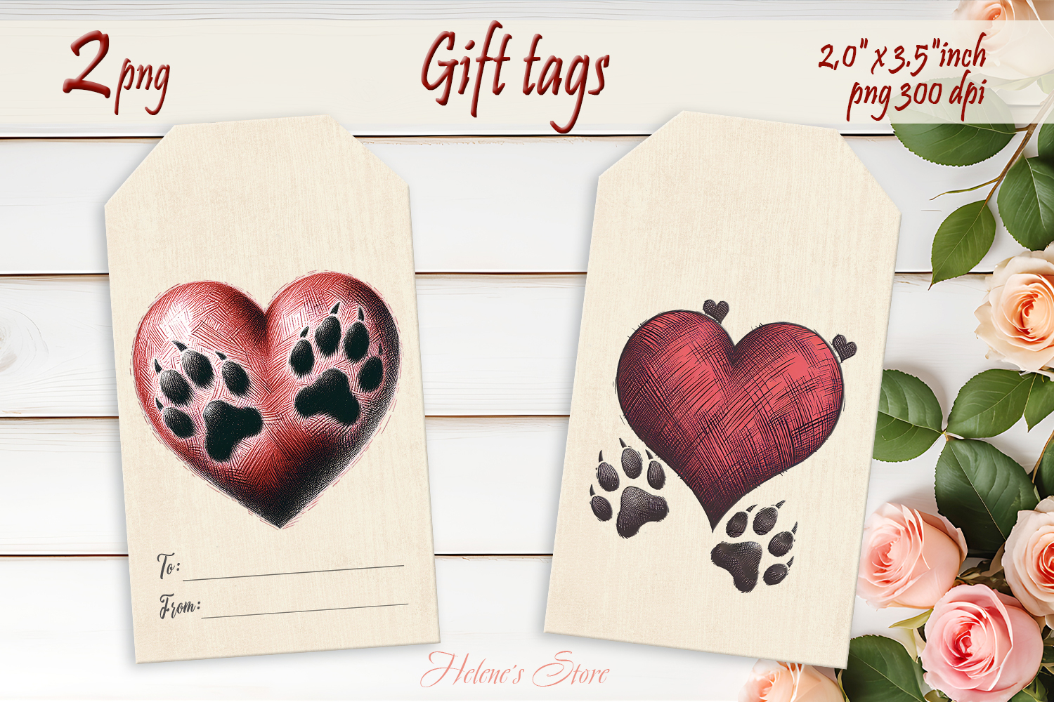 Lover dog paw Gift Tags| Scetch heart labels| Pets label png product image 1