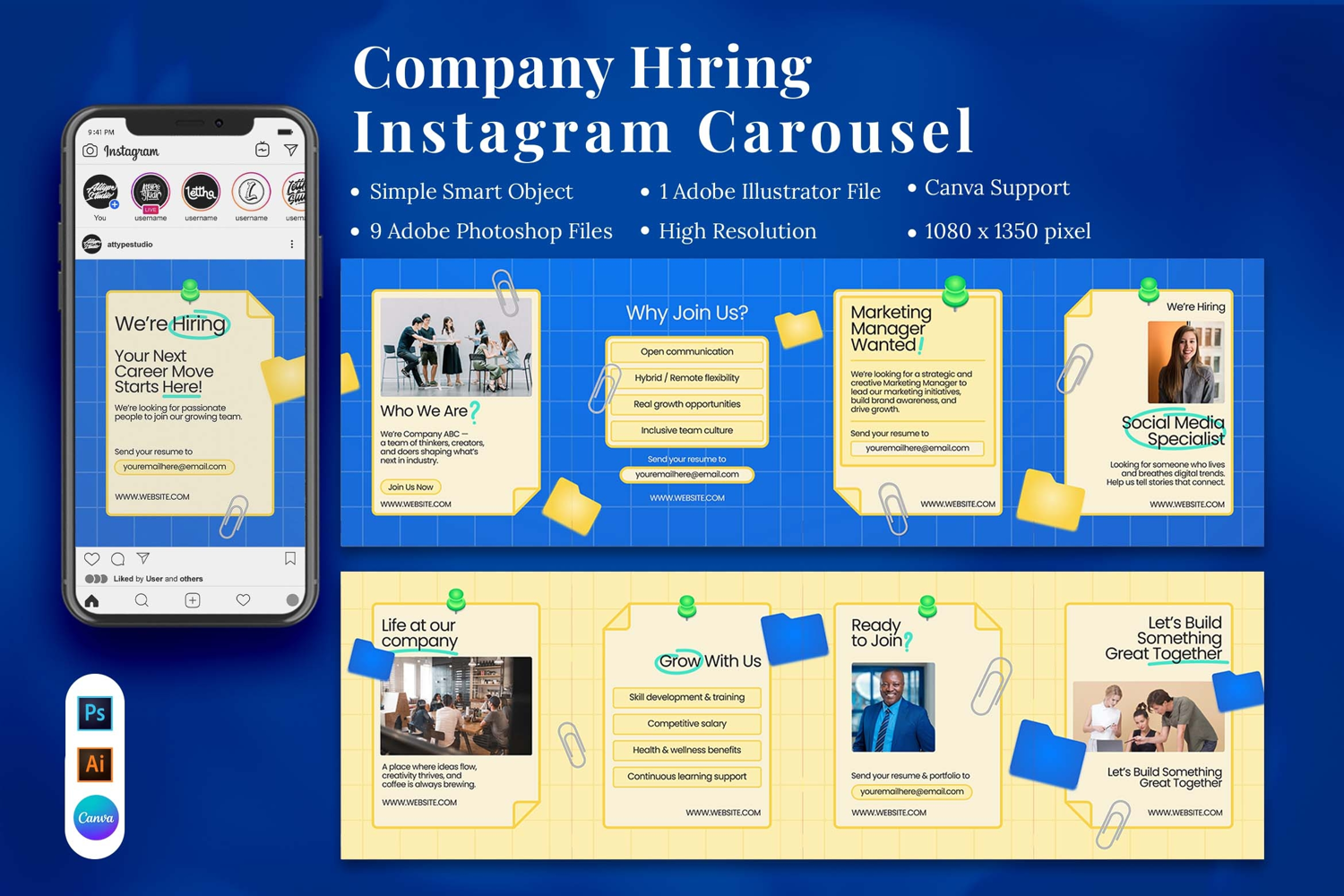 Company Hiring Instagram Carousel & Canva template product image 1
