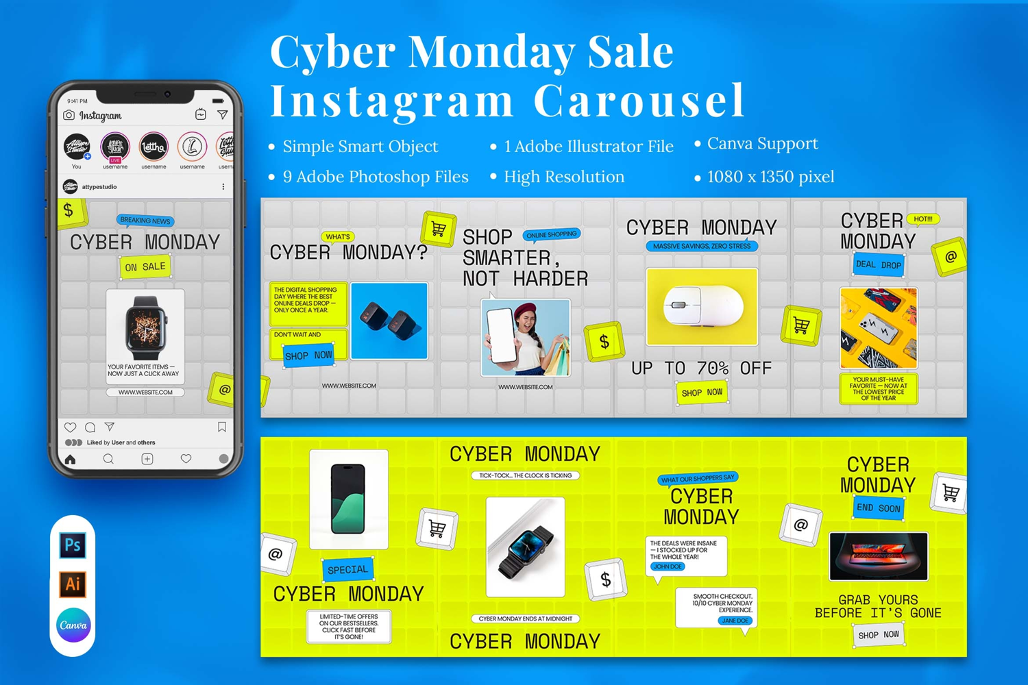 Cyber Monday Sale Instagram Carousel & Canva Template product image 1