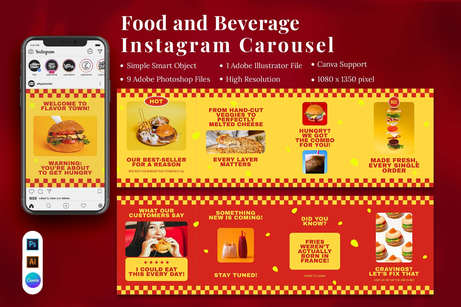 Food and Beverage Instagram Carousel & Canva Template product image 1