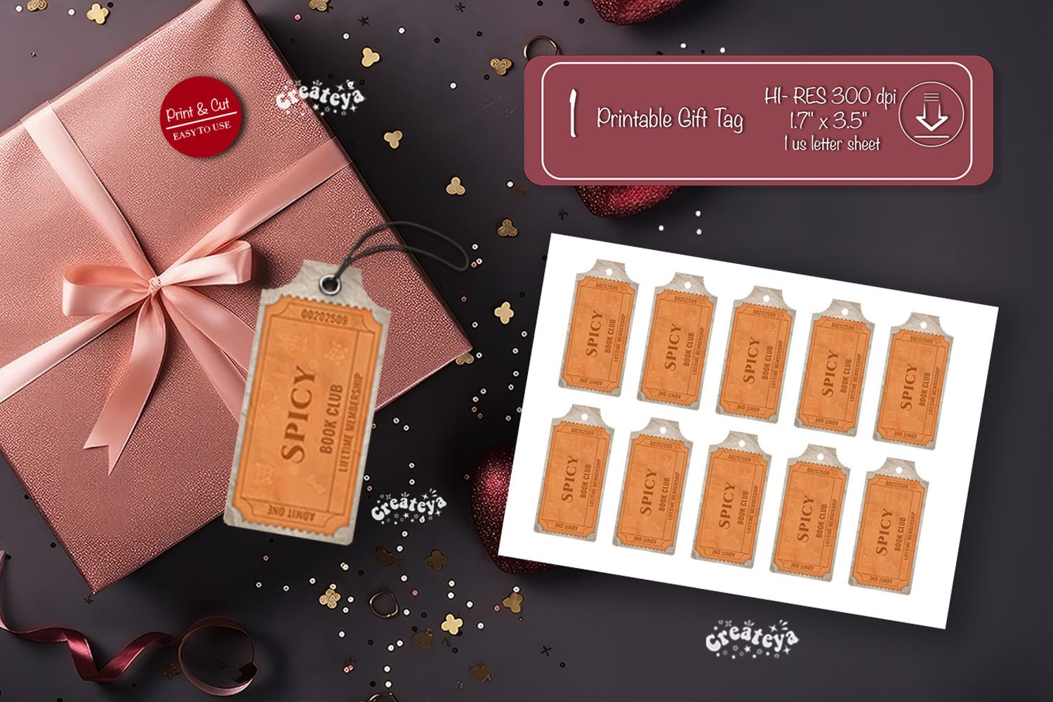 Printable Book Club Ticket Gift Tags Vintage Genre Tags png product image 1