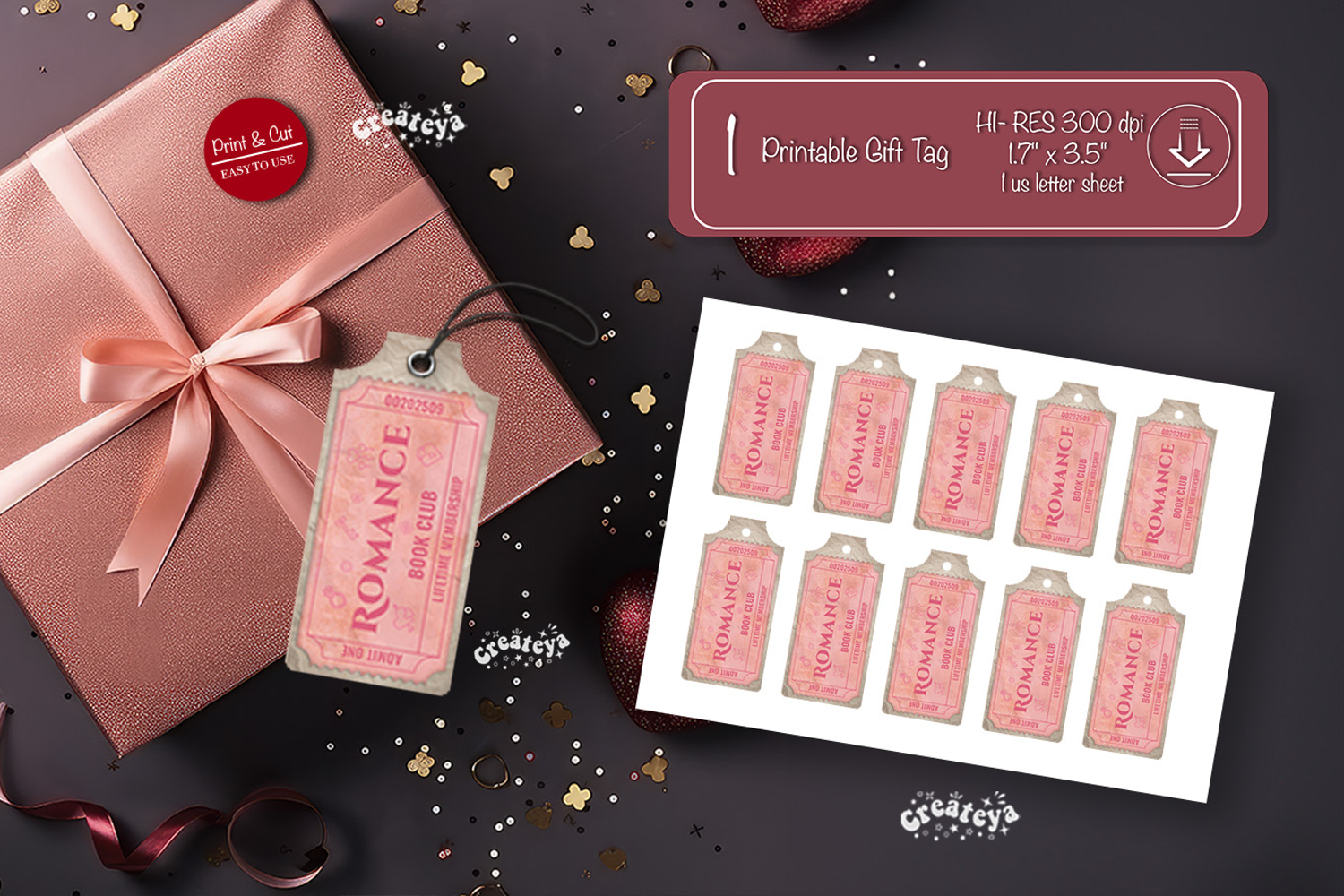 Printable Book Club Ticket Gift Tags Vintage Genre Tags png product image 1