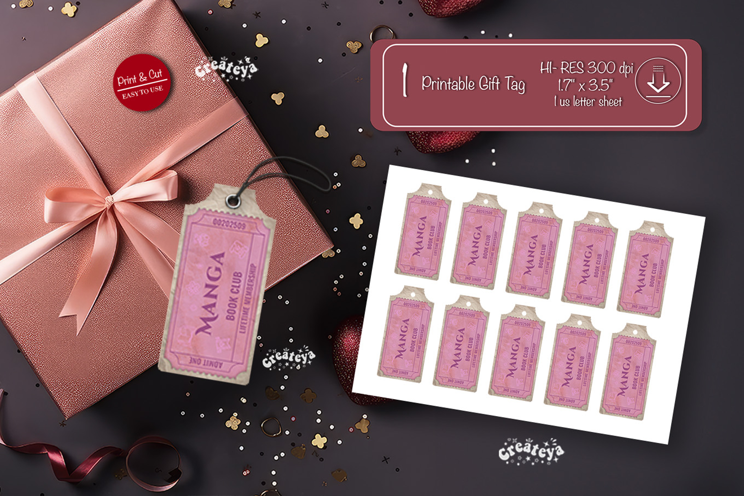 Printable Book Club Ticket Gift Tags Vintage Genre Tags png product image 1