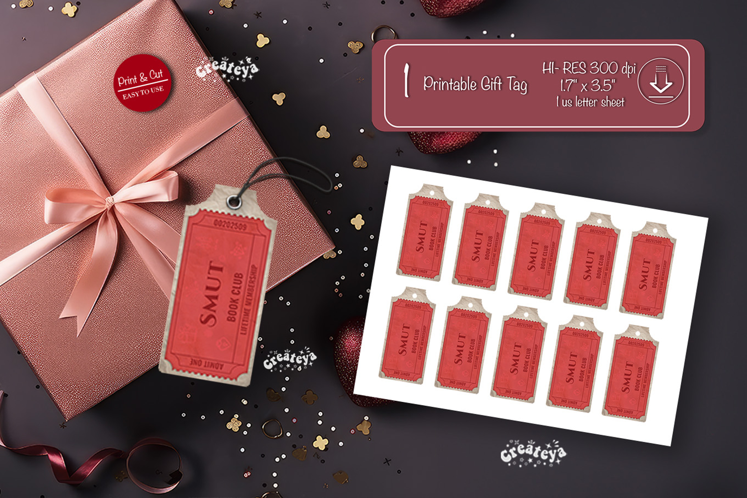 Printable Book Club Ticket Gift Tags Vintage Genre Tags png product image 1
