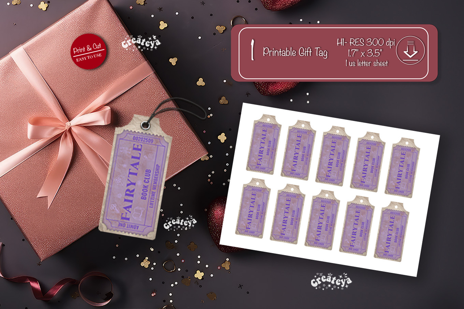 Printable Book Club Ticket Gift Tags Vintage Genre Tags png product image 1