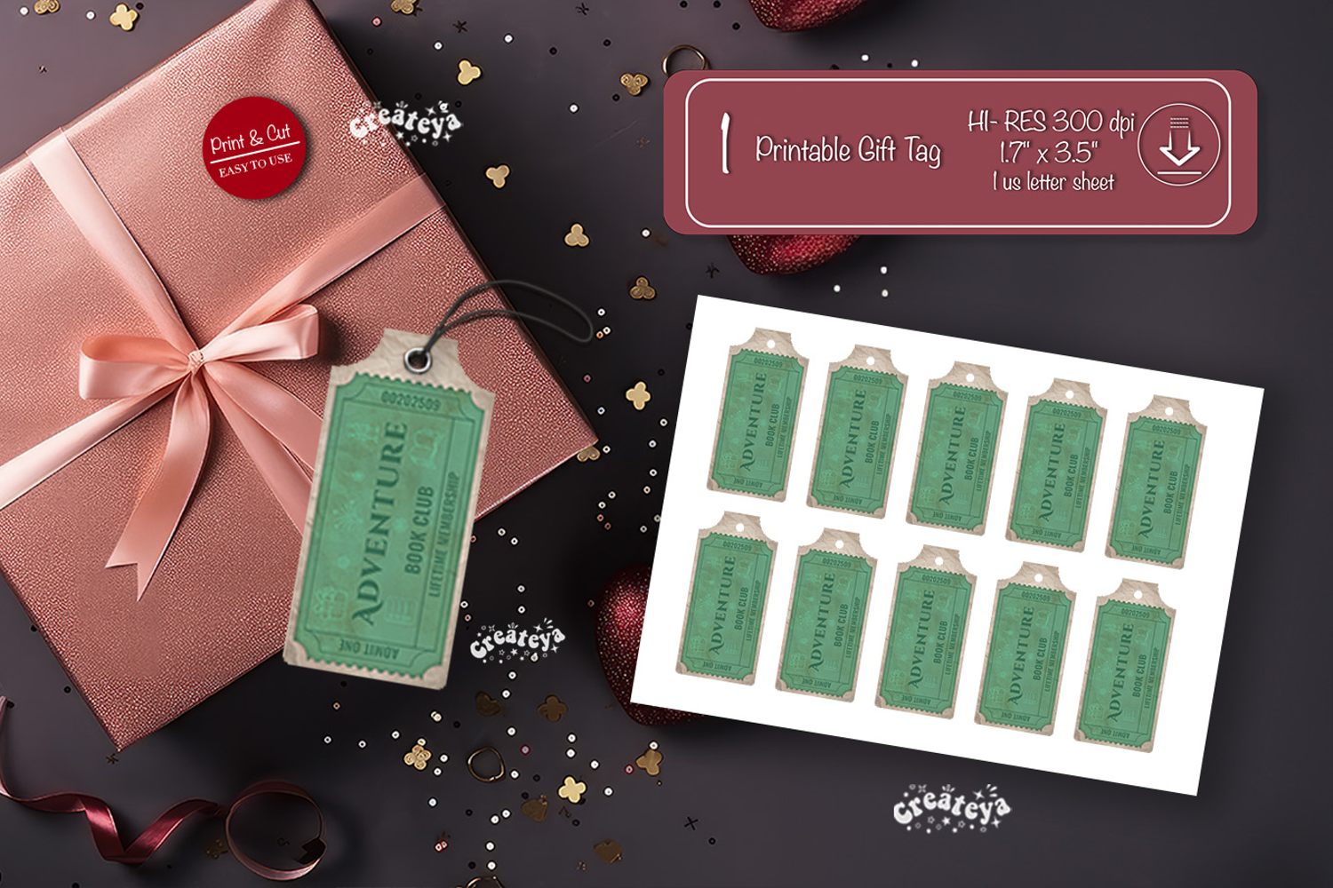 Printable Book Club Ticket Gift Tags Vintage Genre Tags png product image 1