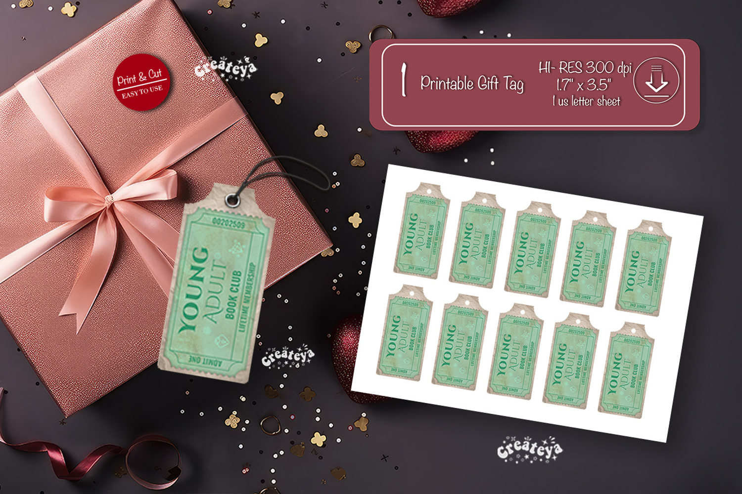 Printable Book Club Ticket Gift Tags Vintage Genre Tags png product image 1