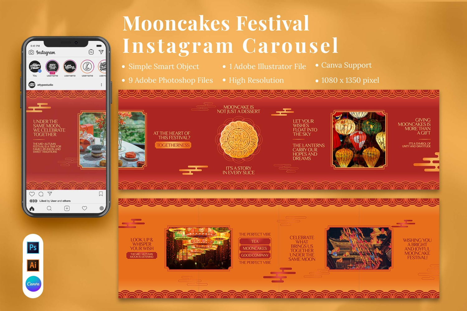 Mooncake Festival Instagram Carousel & Canva Template product image 1
