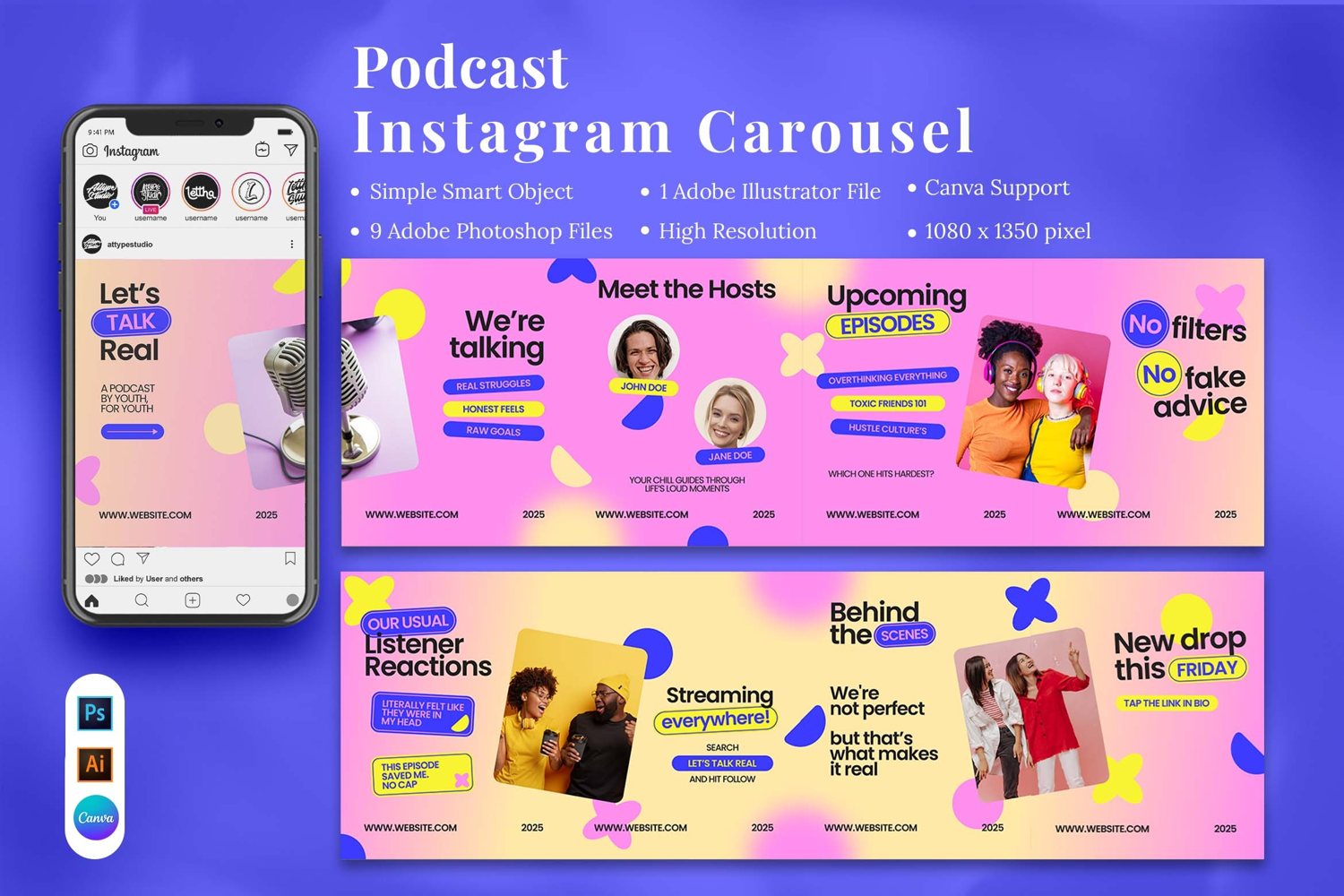 Podcast Instagram Carousel & Canva Template product image 1