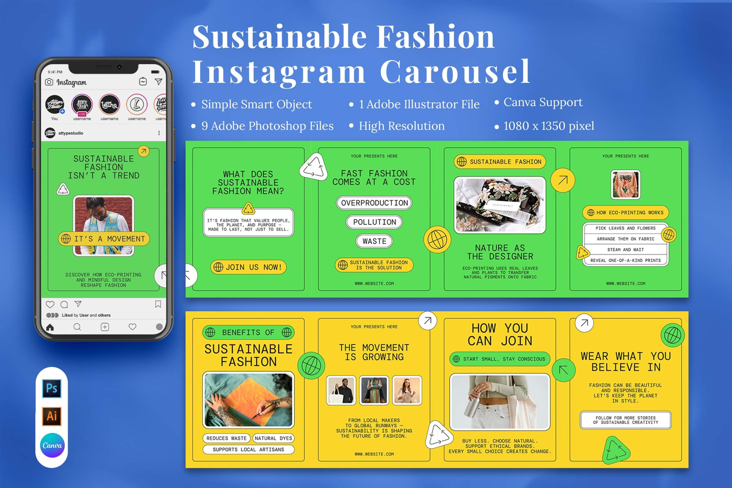 Sustainable Fashion Instagram Carousel & Canva Template product image 1