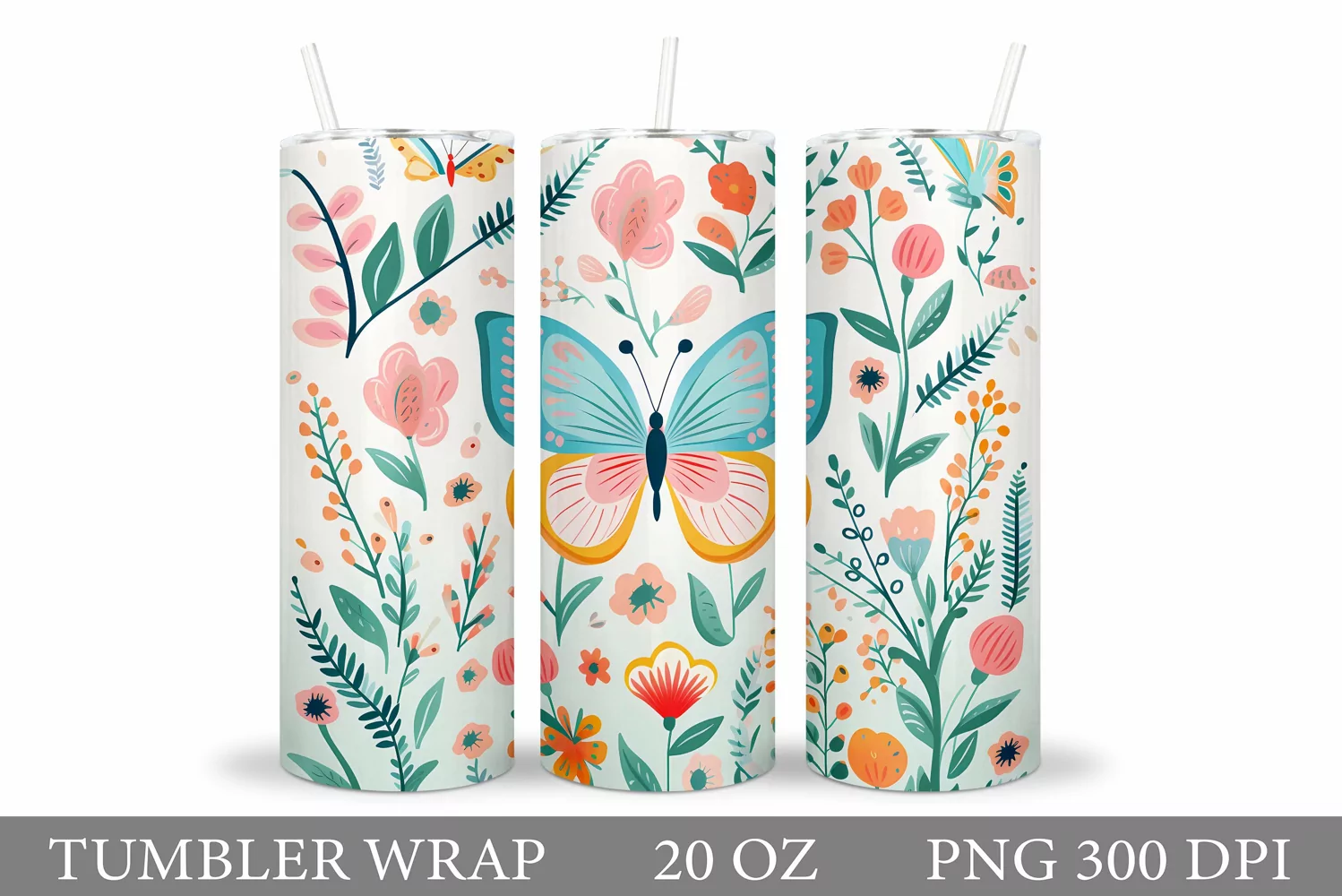 Butterflies Tumbler Design. Flowers Tumbler Sublimation product image 1