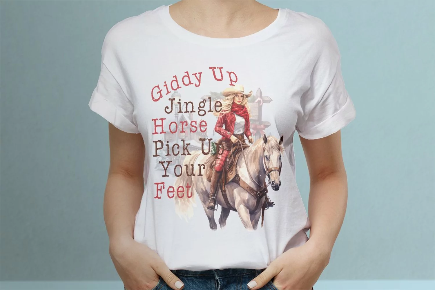 Sassy Christmas Cowgirl Giddy Up Jingle Sublimation Png product image 1