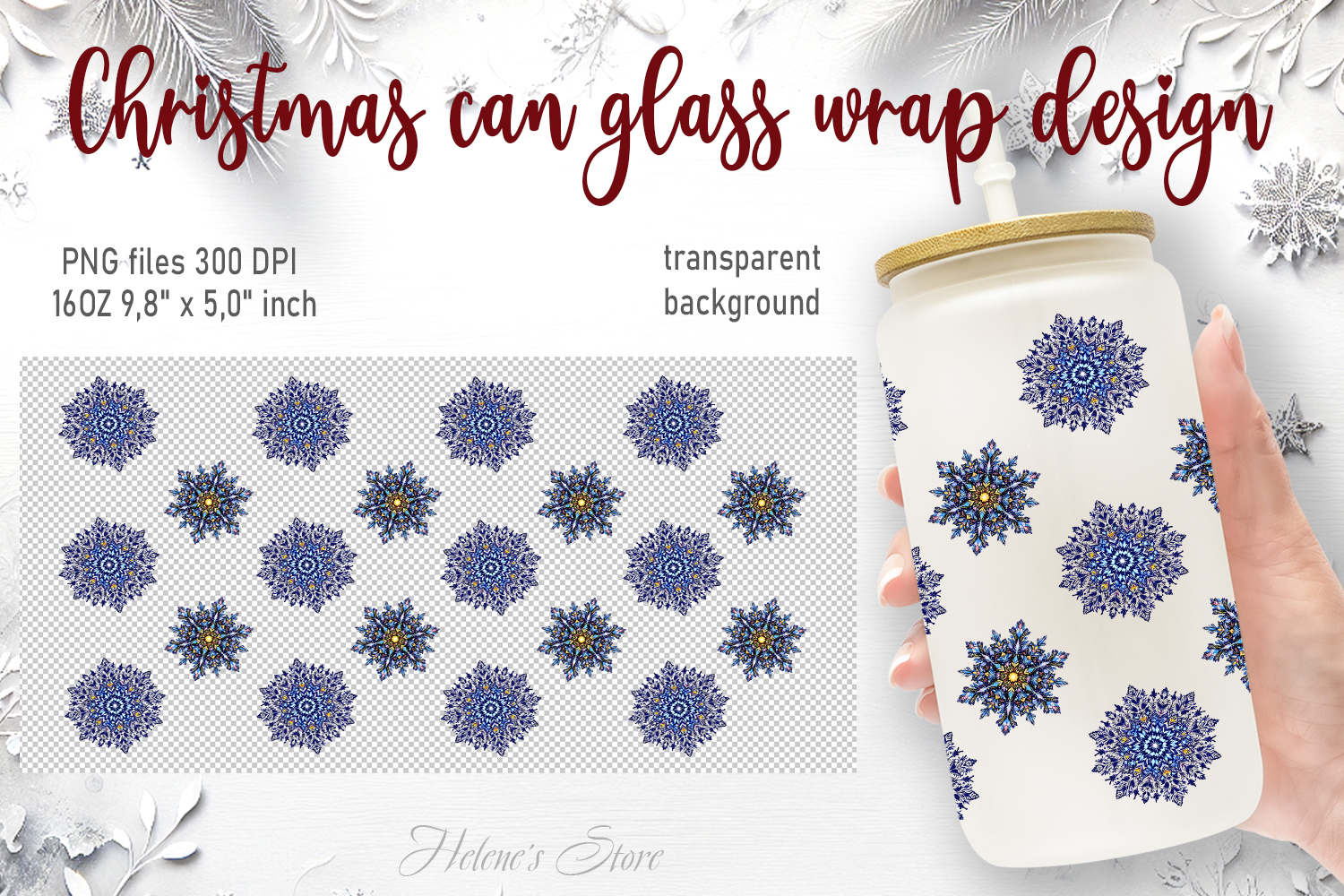Christmas snowflakes pattern design can glass wrap 16oz product image 1