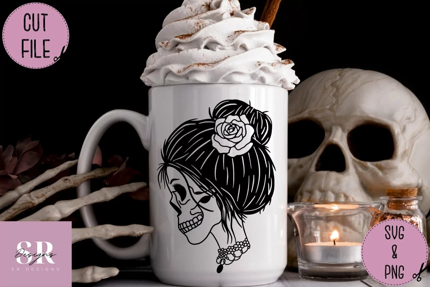Skeleton girl loves books| Vinyl cutting | gothic svg product image 1