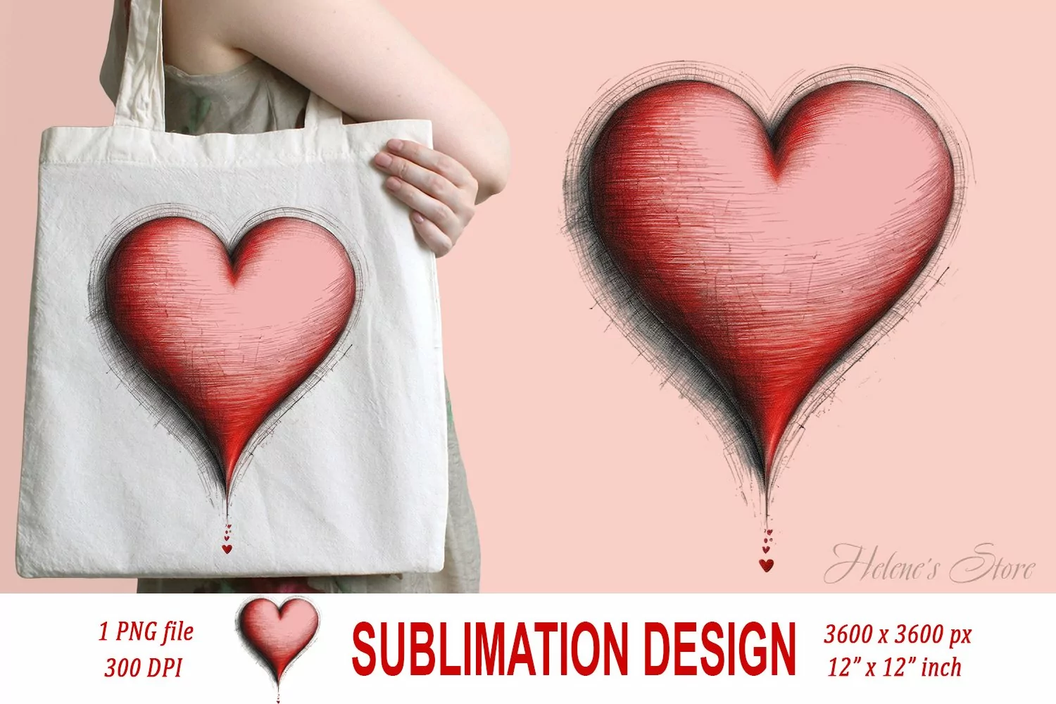 Love heart Valentines day Sublimation design clipart png product image 1