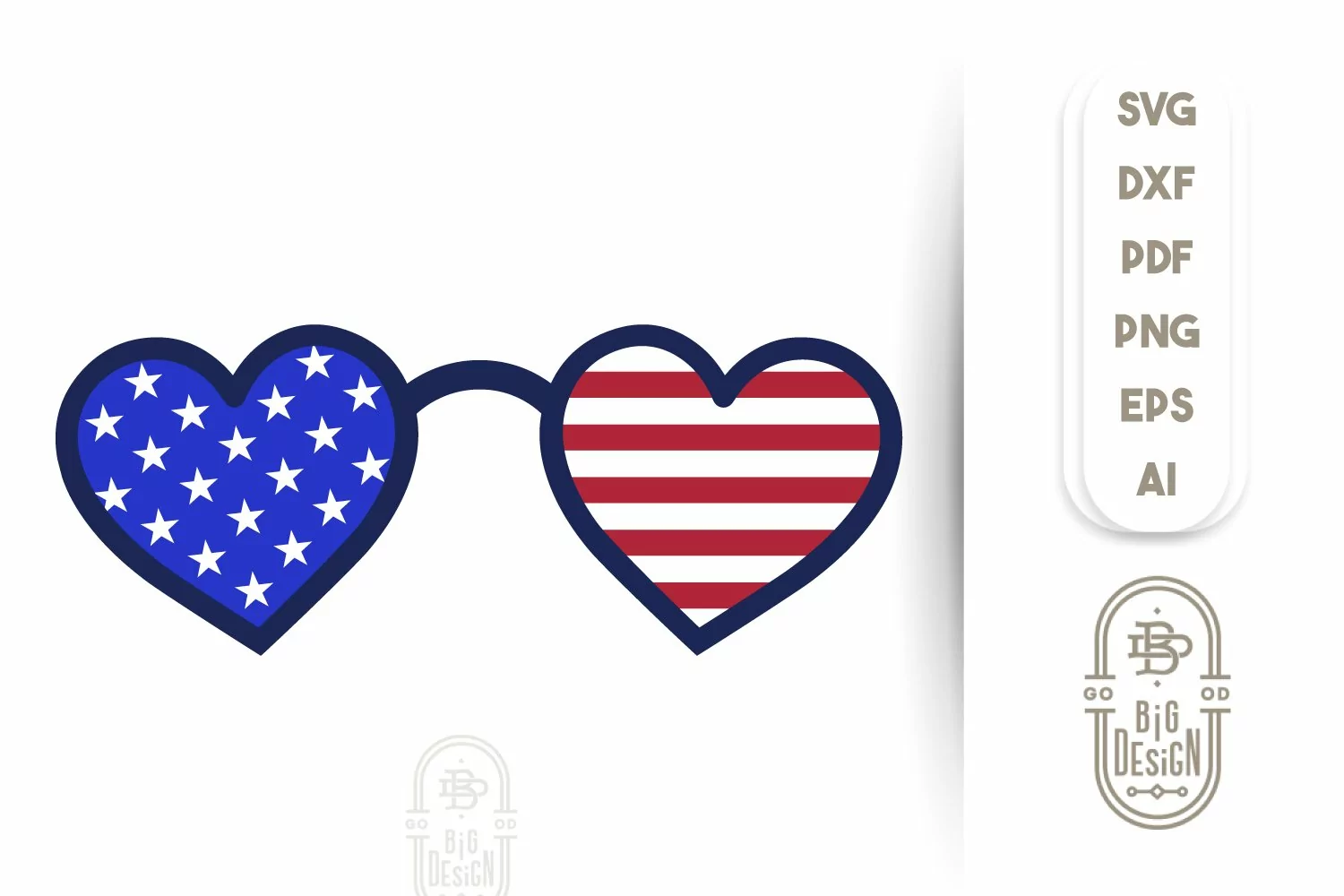 Heart Sunglasses and USA Flag Reflection - 4th of July SVG product image 1