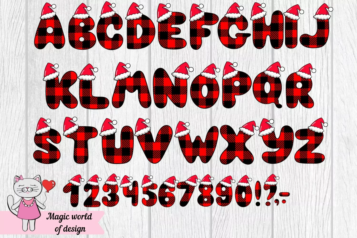 Christmas Buffalo Plaid Alphabet in santa's hat - 41 png product image 1