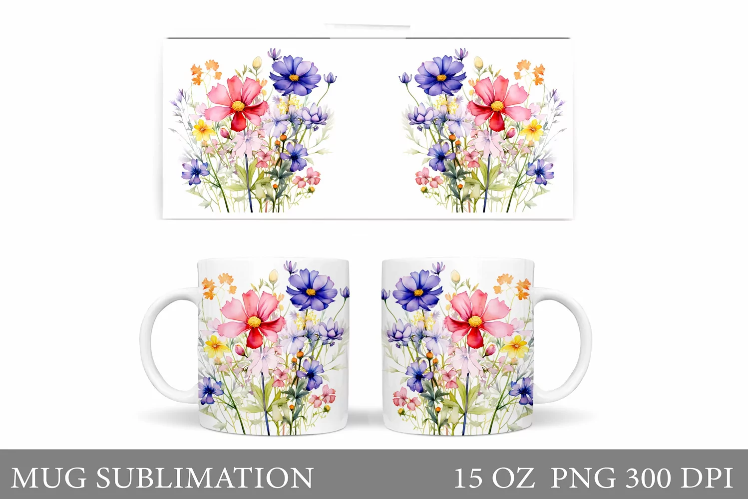 Flowers Mug Wrap Sublimation. Wildflowers Mug Wrap Design product image 1