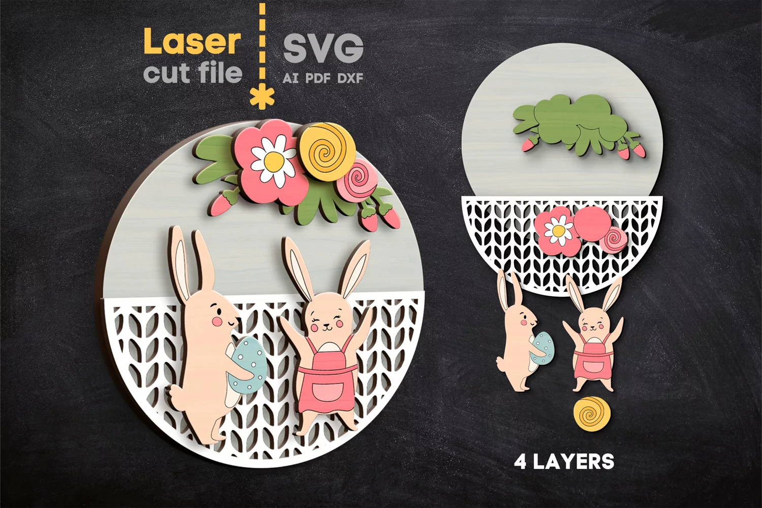 Easter Rabbits SVG laser cut files for Glowforge product image 1