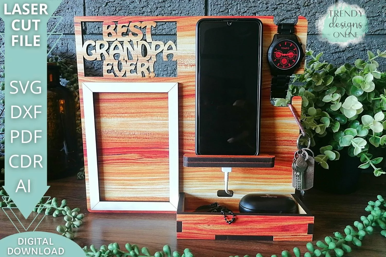 Nightstand organizer charging station Grandpa laser cut svg product image 1