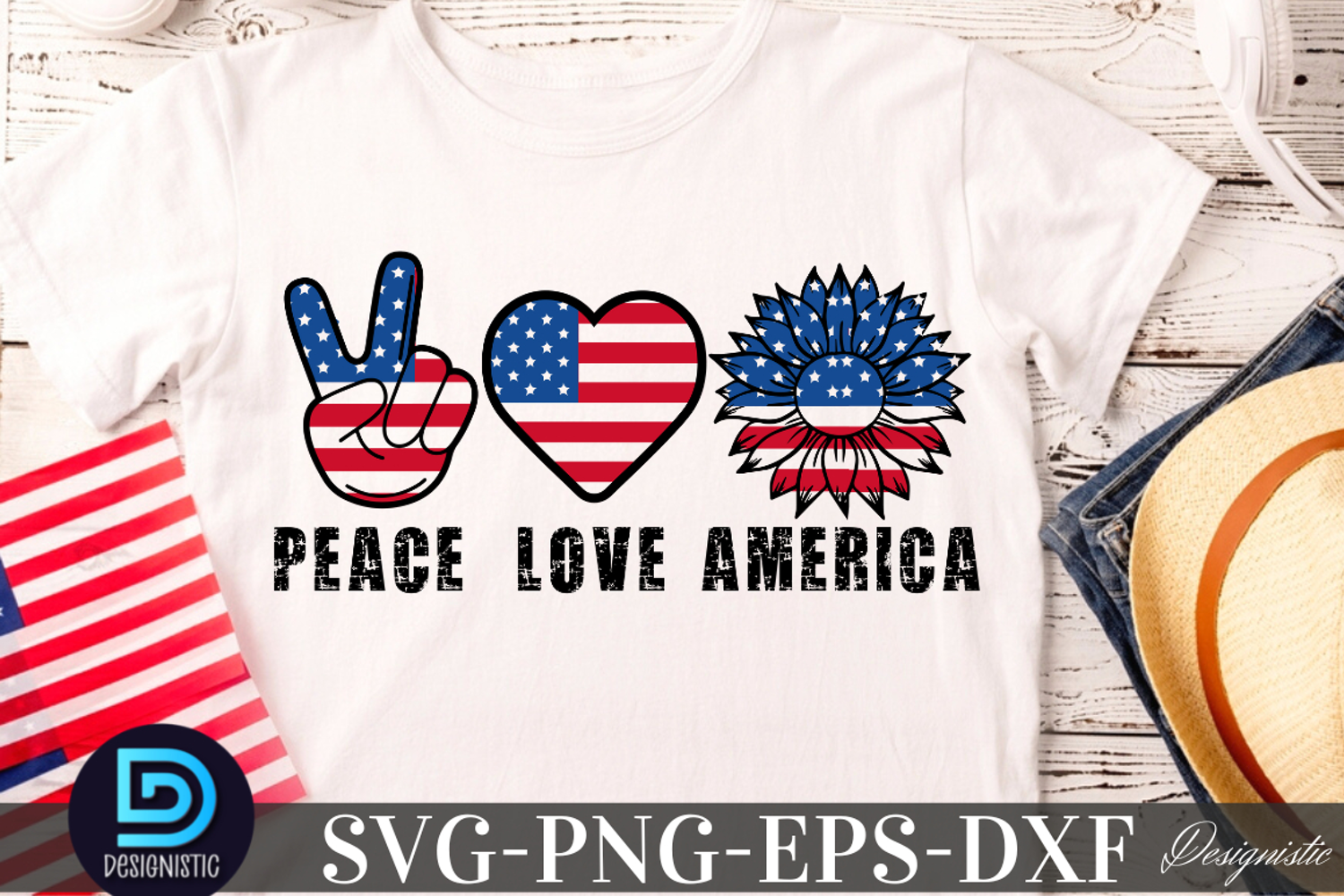 Peace Love America SVG, 4th July Sunflower SVG product image 1