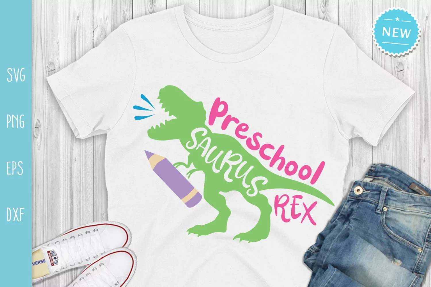 Preschool Saurus Rex Girl Svg, School Dinosaur Svg, School product image 1