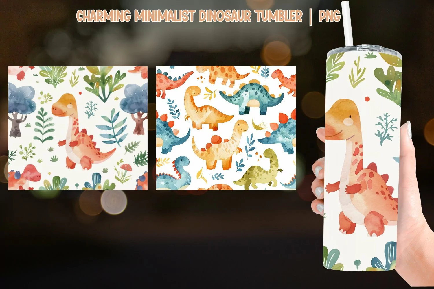 Cute Minimalist Dinosaur Pattern 20 oz Tumbler Cup product image 1