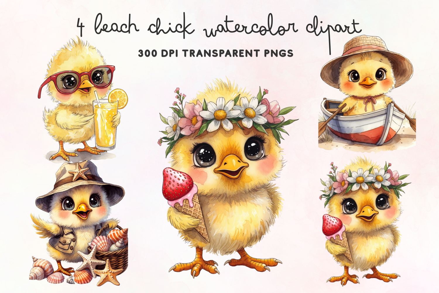 Beach Chick Watercolor Clipart PNG product image 1
