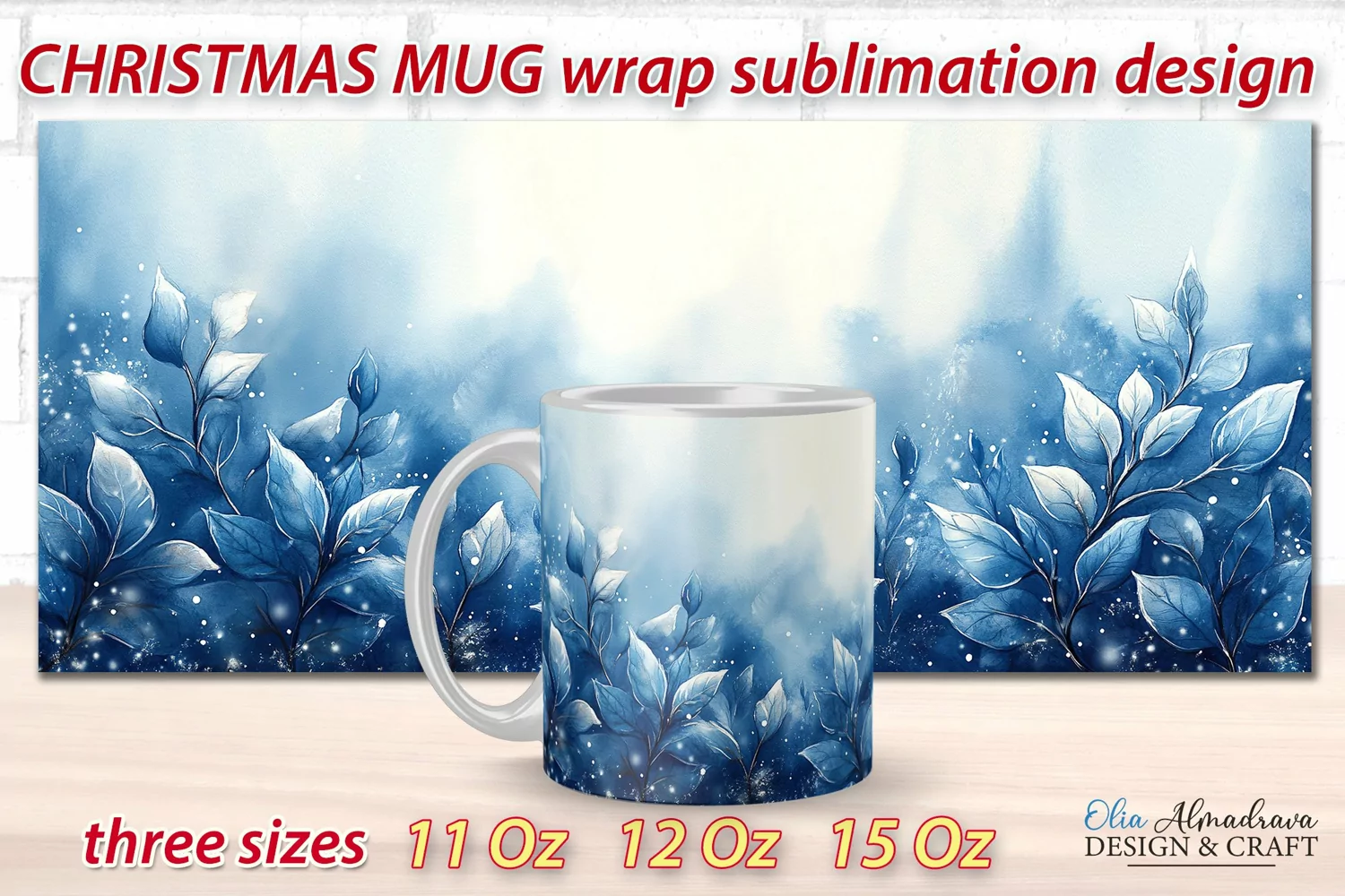 Christmas Mug Sublimation Template| Mug Wrap PNG Watercolor product image 1