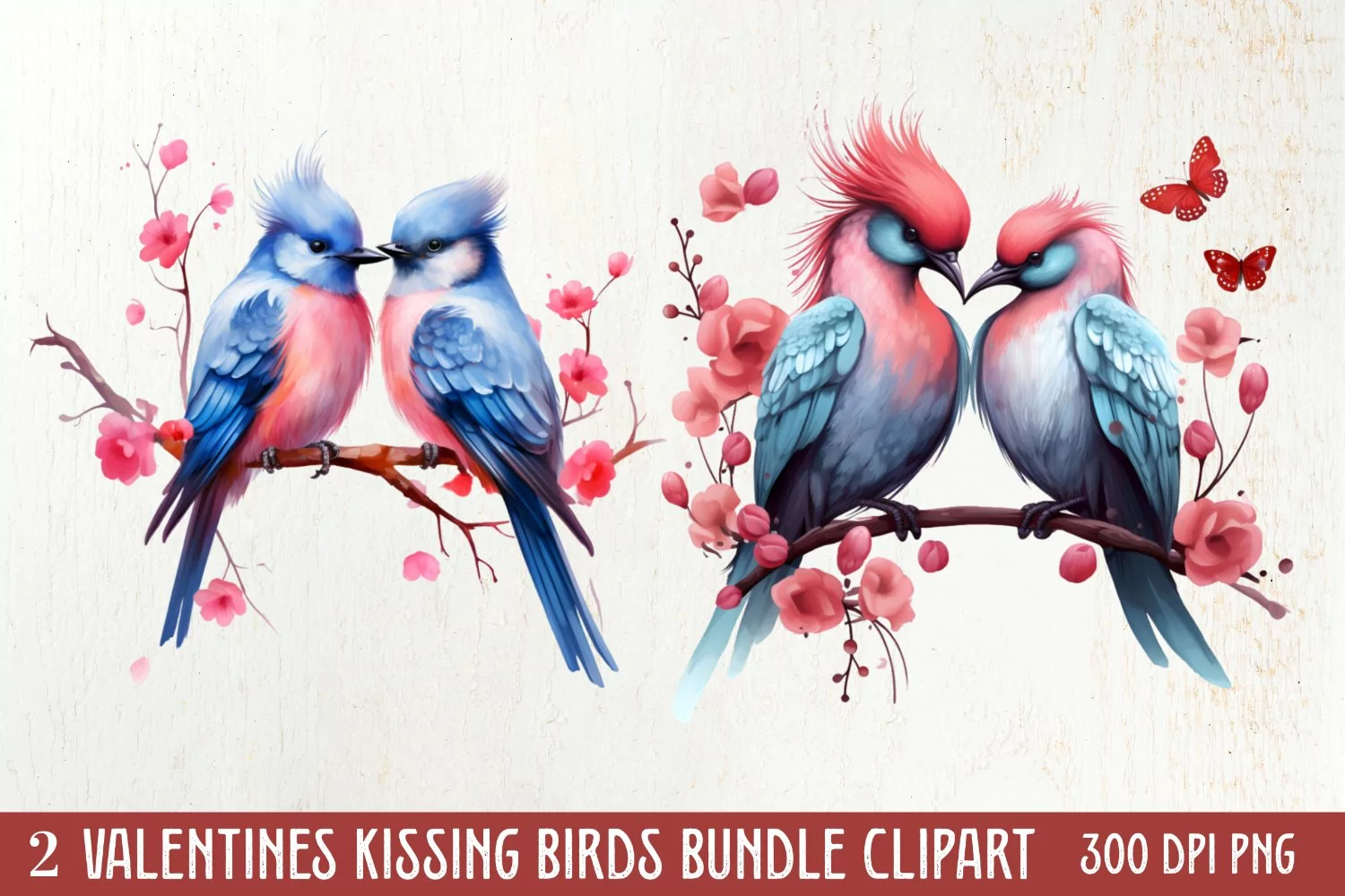 Breeds of Valentine Kissing Birds, Valentine's Day Clipart product image 1