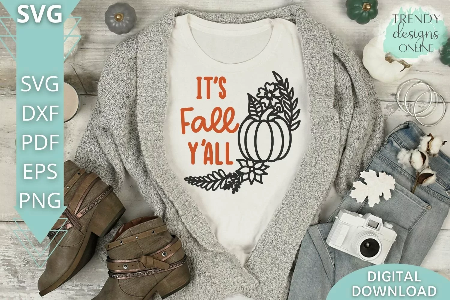 It's Fall Y'all SVG I Fall Floral Pumpkin Wreath SVG product image 1
