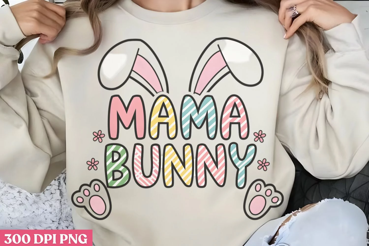 Mama Bunny PNG, Retro Easter Sublimation PNG product image 1