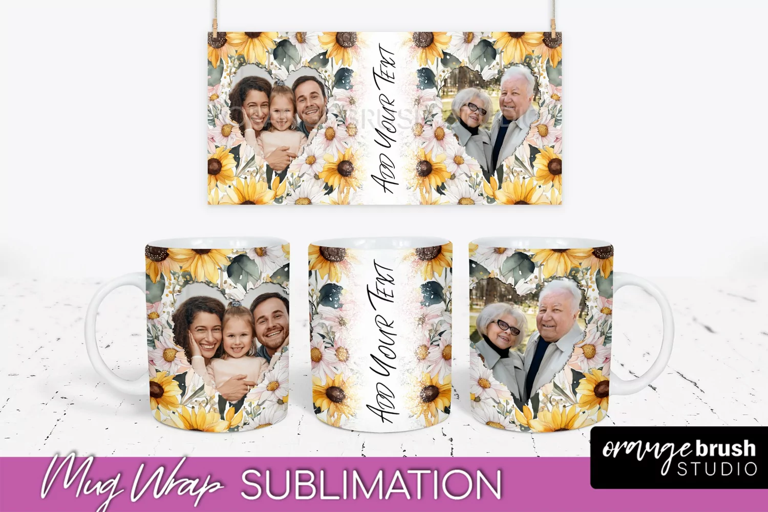 Add Your Photo Mug Wrap -Floral Mug Sublimation Design product image 1