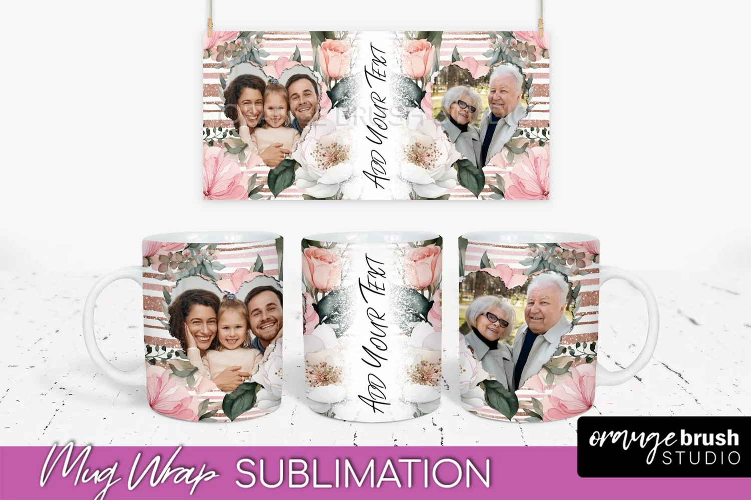 Add Your Photo Mug Wrap -Floral Mug Sublimation Design product image 1