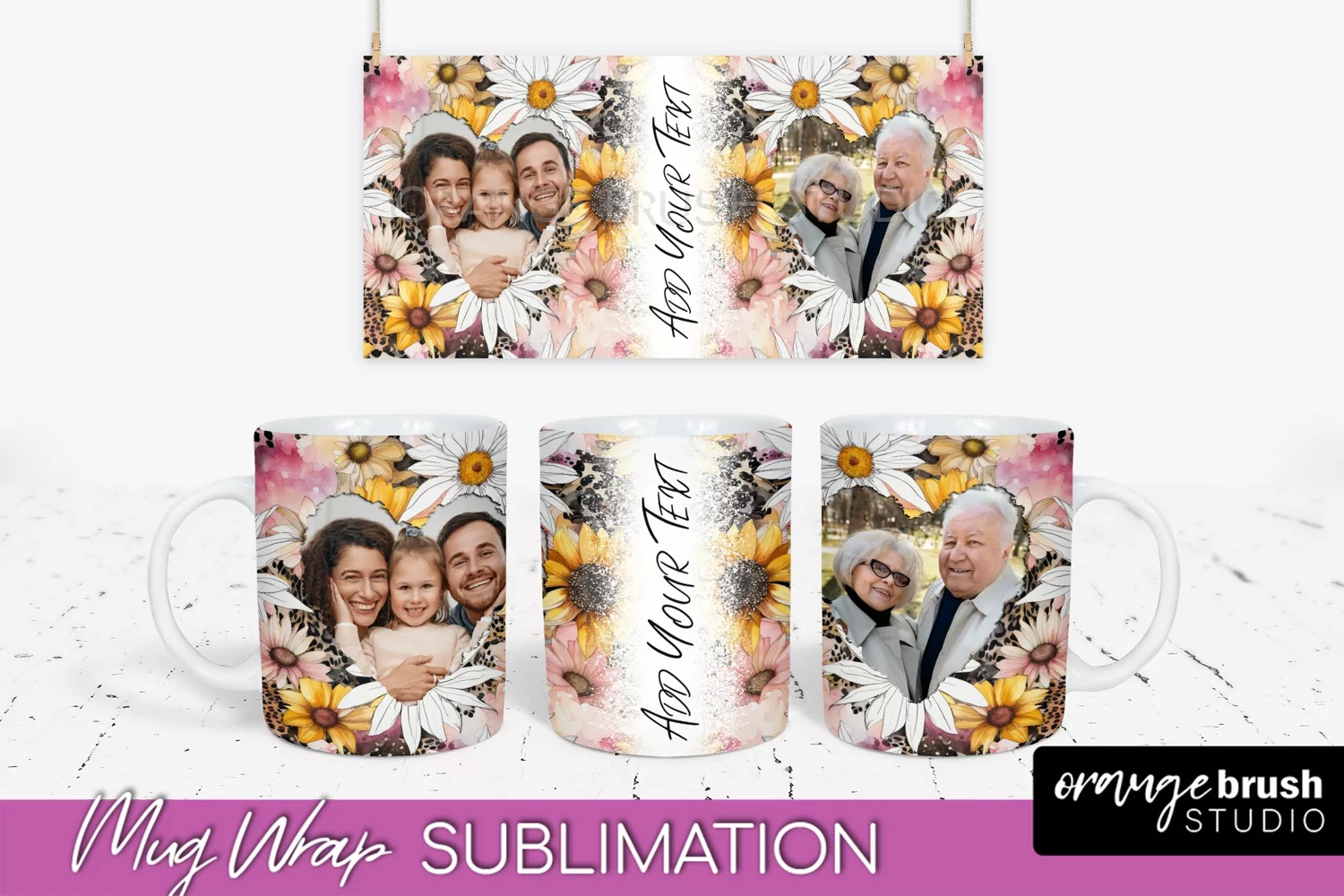 Add Your Photo Mug Wrap -Floral Mug Sublimation Design product image 1