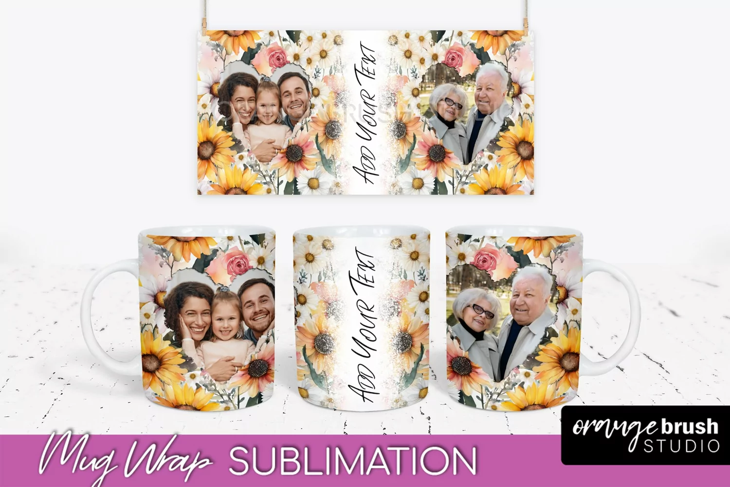 Add Your Photo Mug Wrap -Floral Mug Sublimation Design product image 1